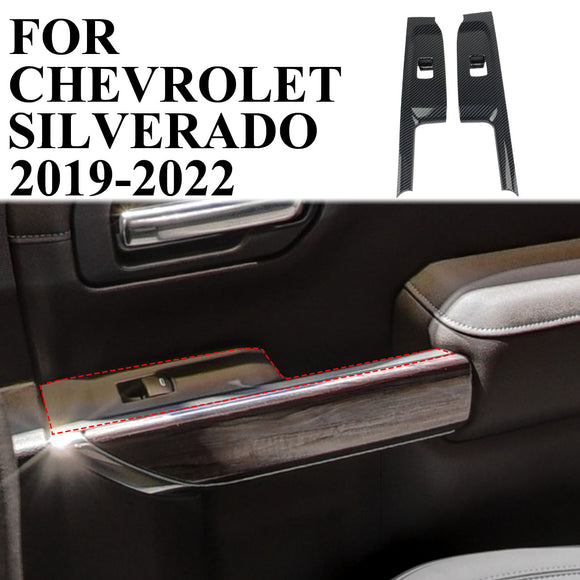 Carbon Fiber Rear 2-Door Window Lift Switch Panel Cover Trim For Chevy Silverado