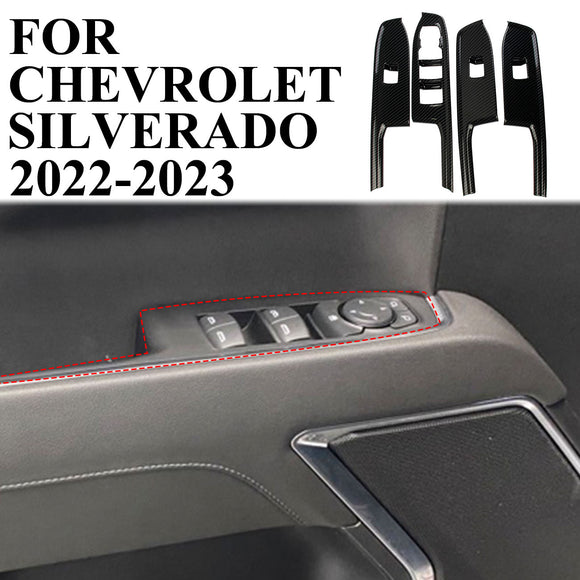 Carbon Fiber Window Lift Switch Panel Cover Trim For Chevrolet Silverado 2022+