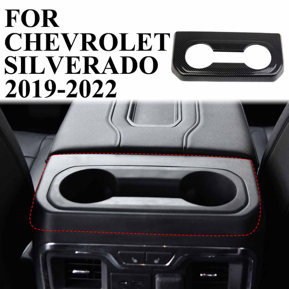 Carbon Fiber Armrest Box Rear Cup Holder Cover Trim fit for Chevrolet Silverado