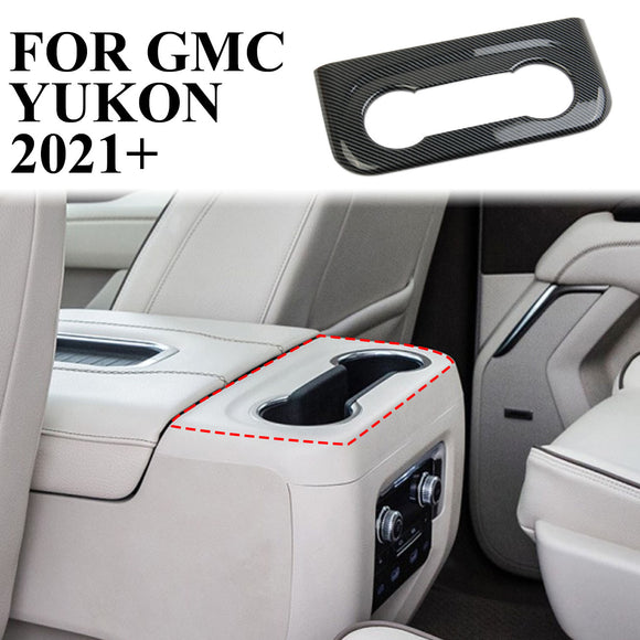 Carbon Fiber Inner Rear Seat armrest cup holder cover trim for GMC Yukon 2021+