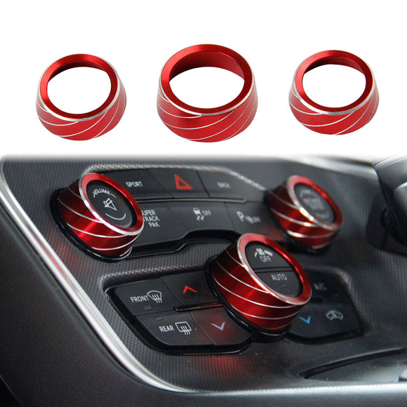 Crosselec Red Aluminum Alloy Air Conditioner Switch Cover CD Button Knob Ring Compatible for Dodge Charger Challenger 2015+
