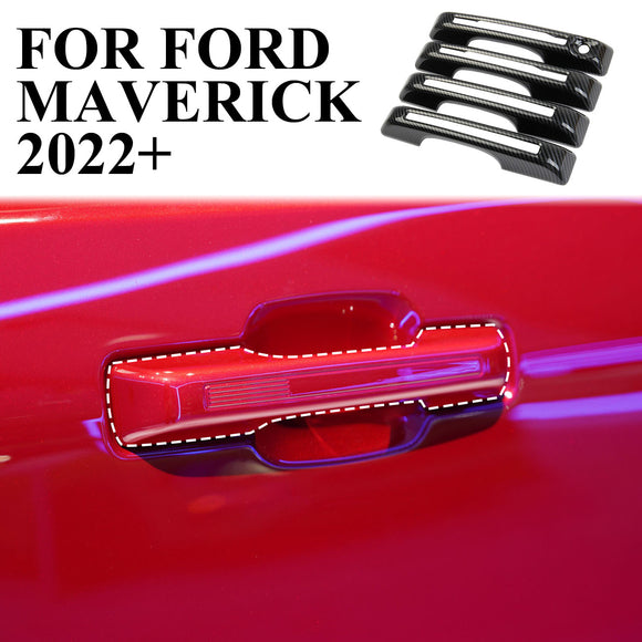 Carbon Fiber Side 4 Door Handles Trims Cover Fit For FORD Maverick 2022+