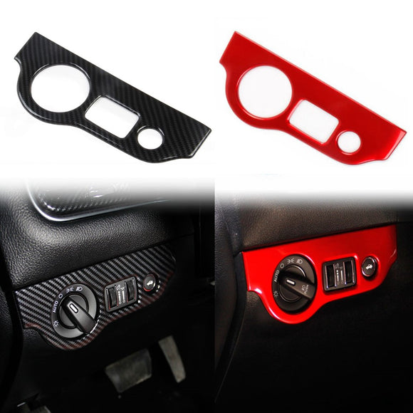 Crosselec Carbon Fiber/Red Headlight Switch Button Panel Sticker Trim For Dodge Charger 2011+/Chrysler 300 2015-2021