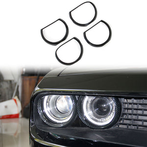 Carbon fiber/Red Front Head light Lamp Cover trim For Dodge Challenger 2015-2020