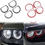 Carbon fiber/Red Front Head light Lamp Cover trim For Dodge Challenger 2015-2020