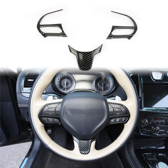 Carbon fiber steering wheel cover trim bezel kit for 2015-2021 Chrysler 300