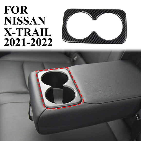 Carbon Fiber Style Rear Water Cup Panel Frame Cover for Nissan Rogue 2021-2022