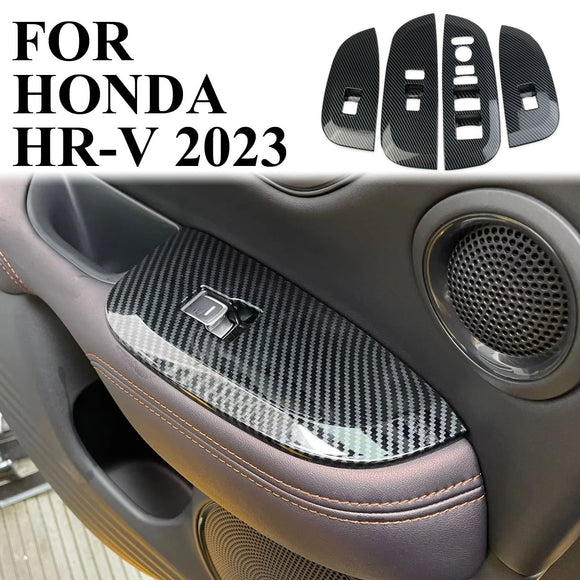 Carbon Fiber Door Window Lift Switch Panel trims cover Fit For Honda HR-V 2023