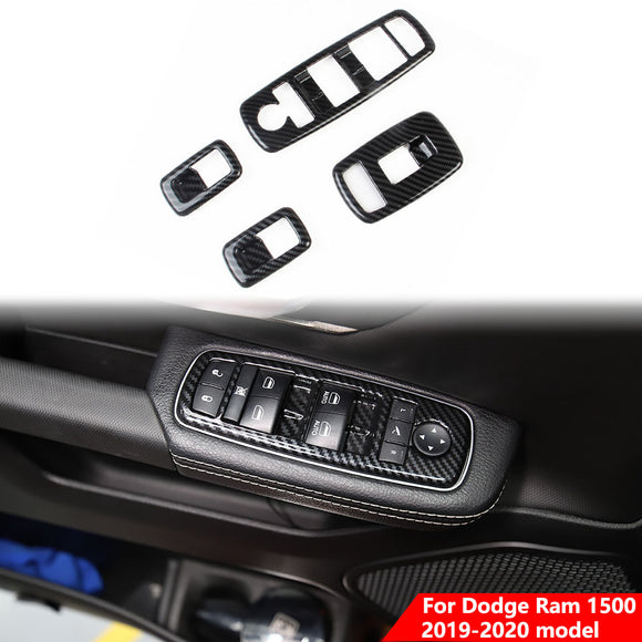 Carbon Fiber Window Lift Trim Switch Panel Cover Trim For Dodge Ram 1500 2019-20