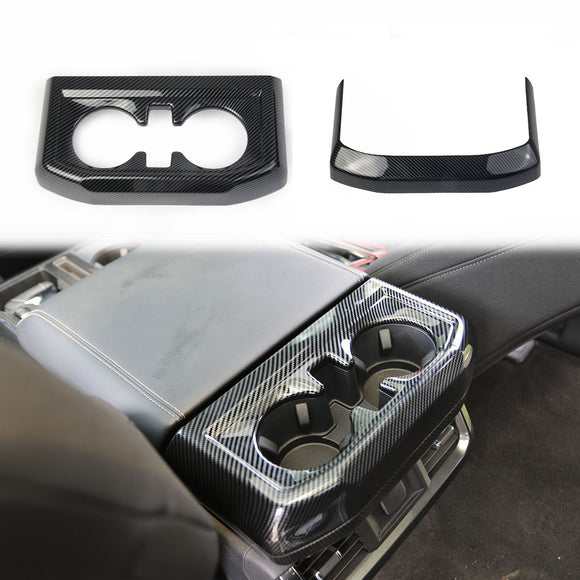Carbon Fiber Inner Rear Cup Holder Trim Cover Panel Kit for Ford F150 2021+