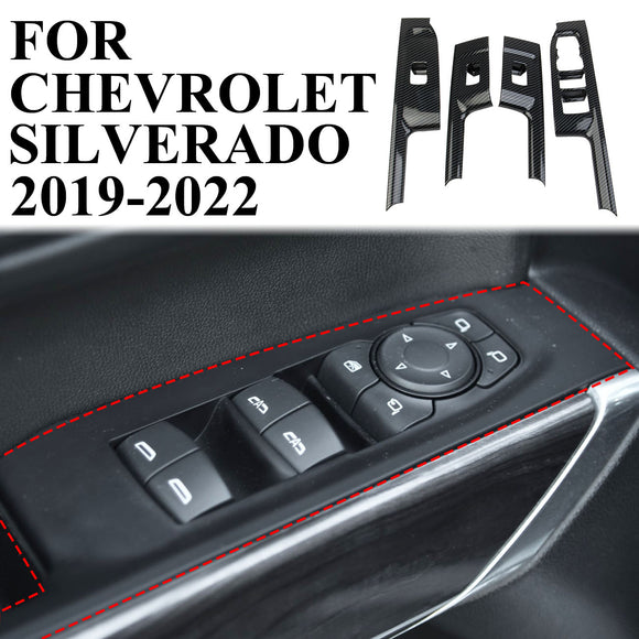 Carbon Fiber Window Lift Switch Panel Cover Trim For Chevrolet Silverado 1500