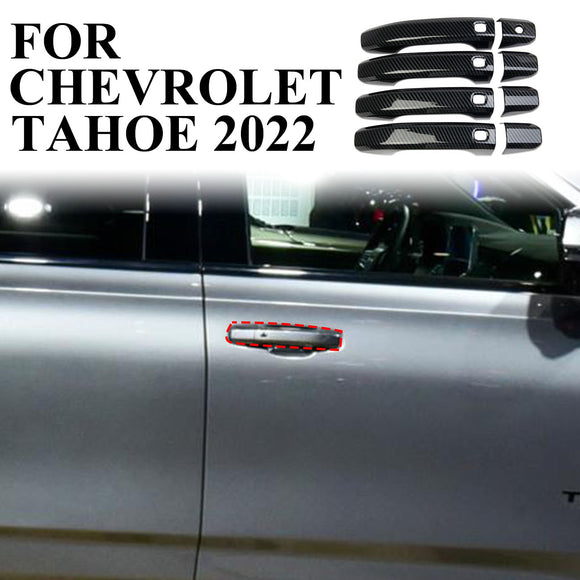 Carbon fiber Side Door Handle Cover Trim 4PCS For Chevrolet Tahoe Suburban 2021+