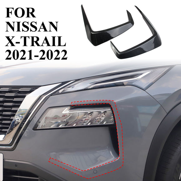 Carbon fiber Front Light Lamp Cover Trim Frame 2pcs For 2021 2022 Nissan Rogue