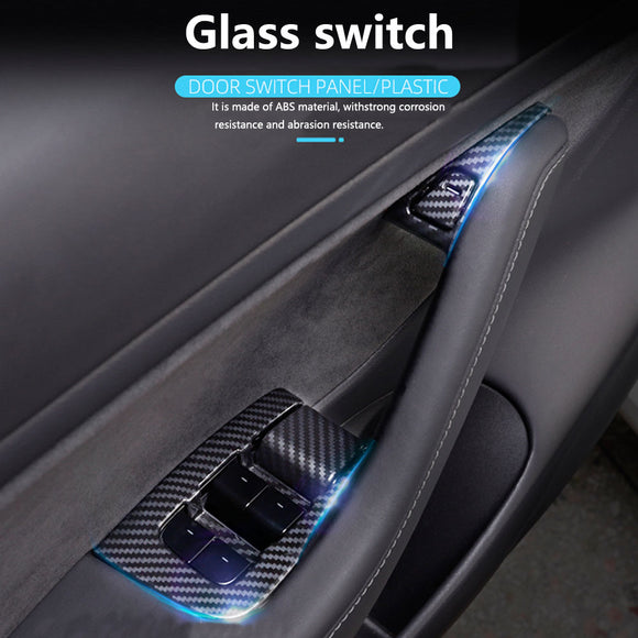 Carbon fiber inside door handle Window switch panel cover trim for Tesla Model 3