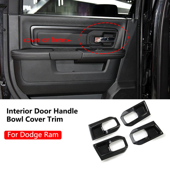 Carbon Fiber lnterior Door Handle Bowl Cover Trim For Dodge Ram 1500 2014-2018