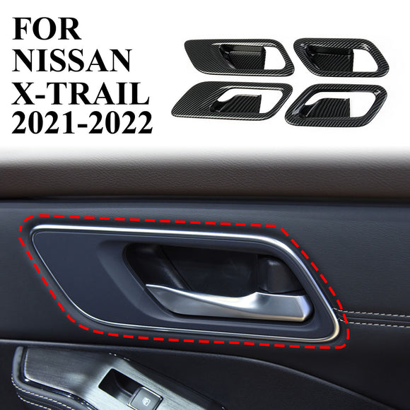 For Nissan Rogue 2021 2022 Carbon Fiber Inner Car Door Handles Bowl Cover Trim